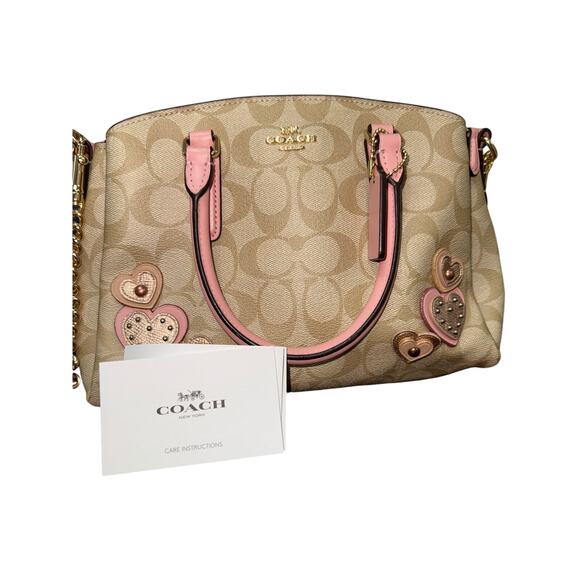 Coach Pink Leather Monogram Heart Detail 2-Way Shoulder Bag